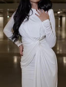 Dress for Women Long Sleeve Lace Up O Neck Slim White Female Clothing Wedding Party Fashion  S5076786 - TUZZUT Qatar Online Shopping