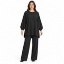 Women’s Black Longline Top and Straight-Leg Trousers Set D-30