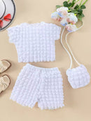 Style Comfortable Trendy Casual Bubble Cloth Pure Color 3PCS Short Sleeve + Shorts + Bag Set 549945 - TUZZUT Qatar Online Shopping