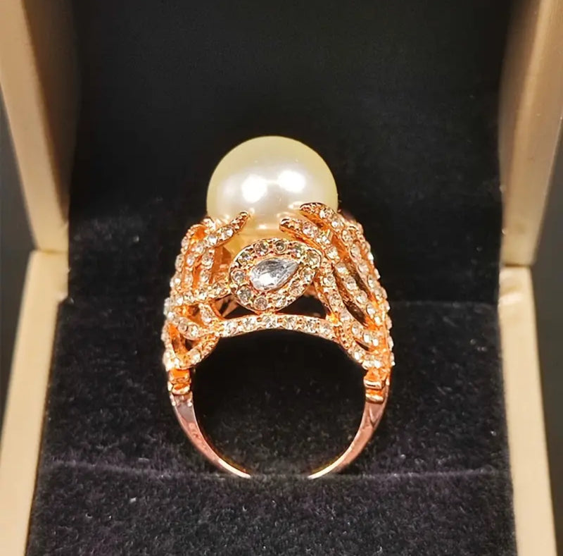 Classical Women Fashion Rose Gold Color Flower Geometry Imitation Pearl Stone Rings for Women S1270172