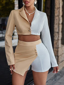 2 Pcs Women's Long Sleeve Solid Color Blazer Set S 502477 - TUZZUT Qatar Online Shopping