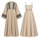 Women’s Beige Printed Open Robe & Maxi Dress Set-D12