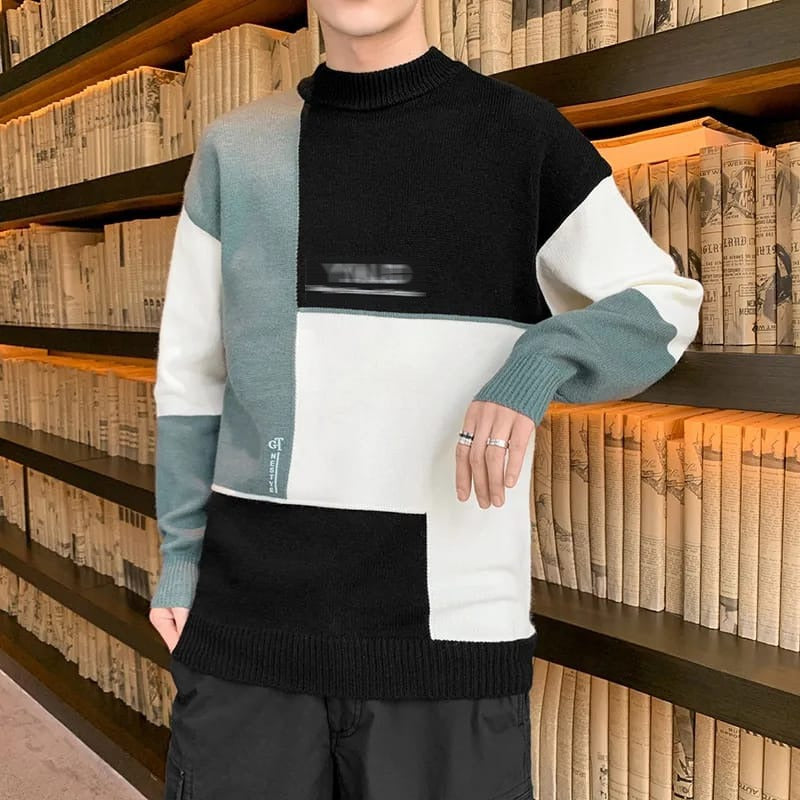New Men Pullover Fashion O-Neck Autumn Winter Knit Patchwork Striped Male thick Sweater Casual Jumpers Outwear Full Sweater X3806499