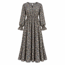 Dark Navy Ditsy Floral Maxi Dress with Ruffle Cuffs MC-A42