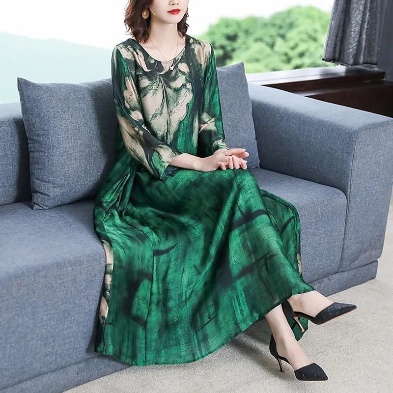 Loose Casual Print Mulberry Silk Maxi Dress Spring Summer Vintage 4XL Plus Size Dress Elegant Women Bodycon Party X3079368 Loose Casual Print Mulberry Silk Maxi Dress Spring Summer Vintage 4XL Plus Size Dress Elegant Women Bodycon Party X3079368