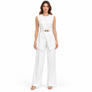 Women’s White Belted Sleeveless Tunic & Trouser Set-D4