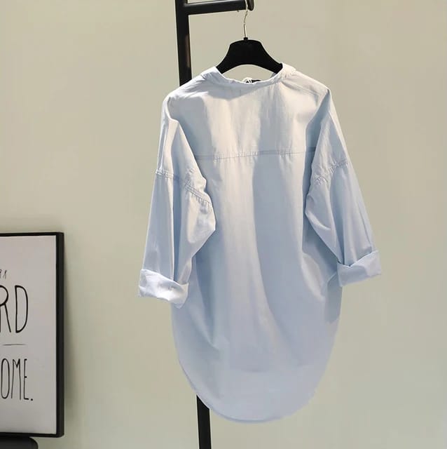 Summer Korean Fashion Simple Loose Long Sleeve Shirts Single Button Blouses Women Double Pocket Shirts X1924316