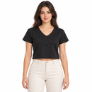 Women’s Black V-Neck Short-Sleeve Crop Top 395756 – Size Large