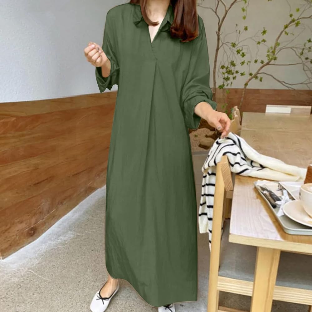 Dresses for Women V Neck Shirt Dress Casual Loose Long Sleeve Lapel Collar Summer Beach Maxi Dresses B113585 Dresses for Women V Neck Shirt Dress Casual Loose Long Sleeve Lapel Collar Summer Beach Maxi Dresses B113585
