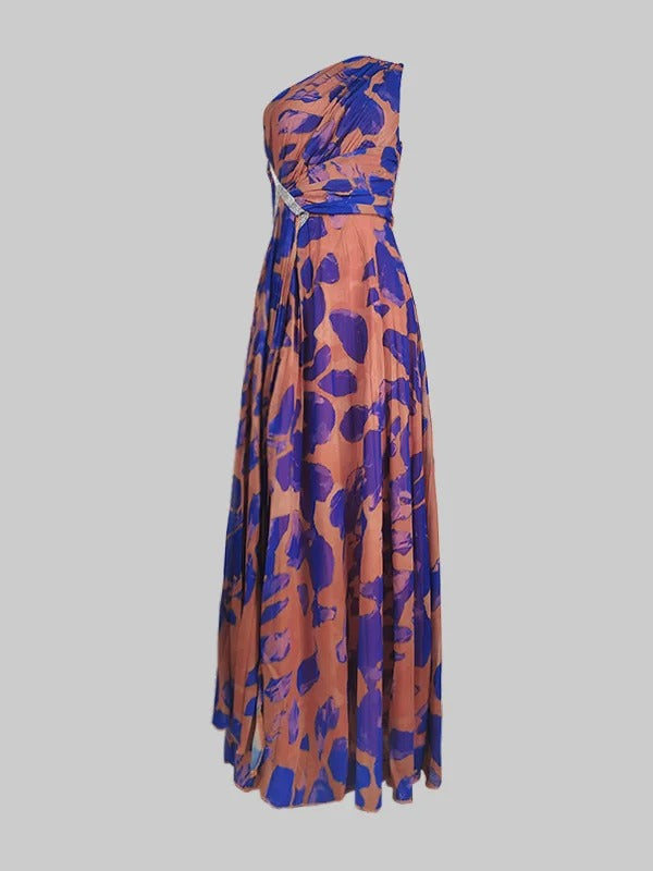 Leopard Print Rhinestone Sleeveless Pleated Side Slit Maxi Dresses 135632 Leopard Print Rhinestone Sleeveless Pleated Side Slit Maxi Dresses 135632