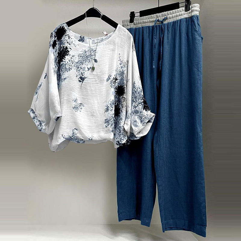 2 Pcs Women's Long Sleeve Floral Pants Set XL 508890