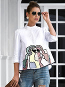 Casual High-Low Loose Printed Stand Collar Blouses & Shirts Tops  112240 - TUZZUT Qatar Online Shopping