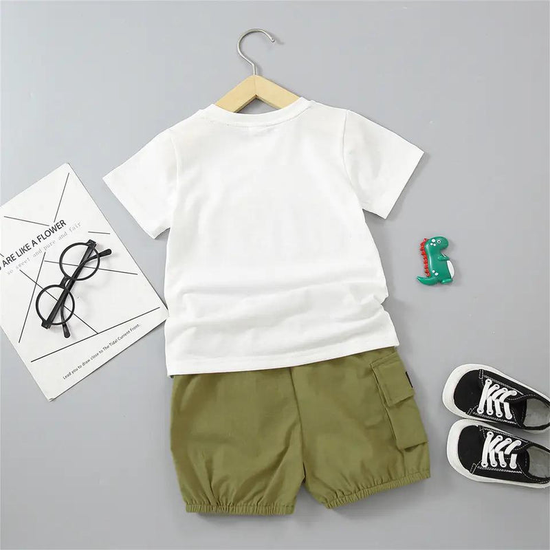 2pcs Toddler Boy Playful Dinosaur Print Tee & Cargo Shorts Set 20327582