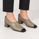 Women’s Taupe Square-Toe Block-Heel Shoes with Black Toe Caps CS193699 - Size 41