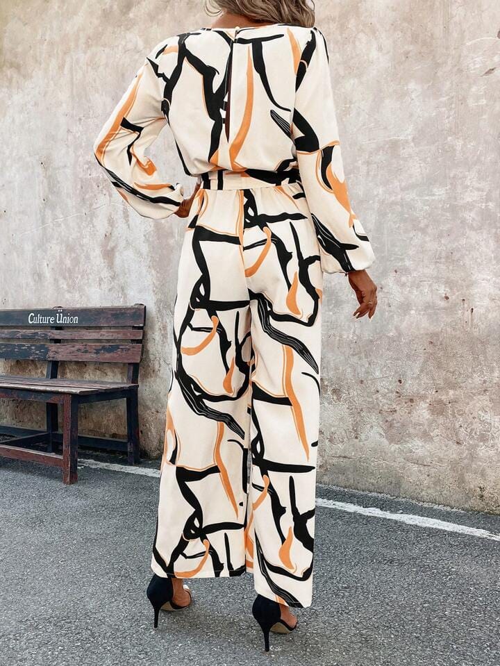 Round Neck All-Over Allover Print Elegant Commuting Jumpsuit In Summer B278932 Round Neck All-Over Allover Print Elegant Commuting Jumpsuit In Summer B278932