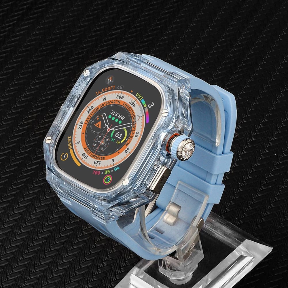 For Apple Watch 8 7 SE 6 5 Clear Glacier Case Rubber Band Silicone For Apple Watch 8 7 SE 6 5 Clear Glacier Case Rubber Band Silicone