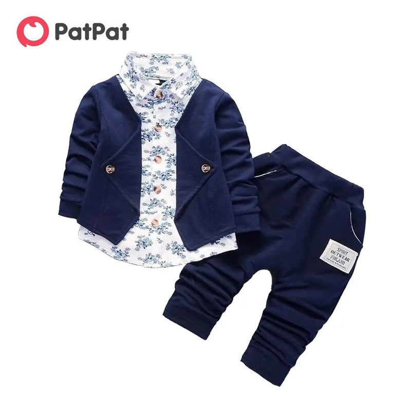 PatPat 2pcs Baby Boy Cotton Long-sleeve Faux-two Floral Print Top and Pants Set 3-6M 19597901