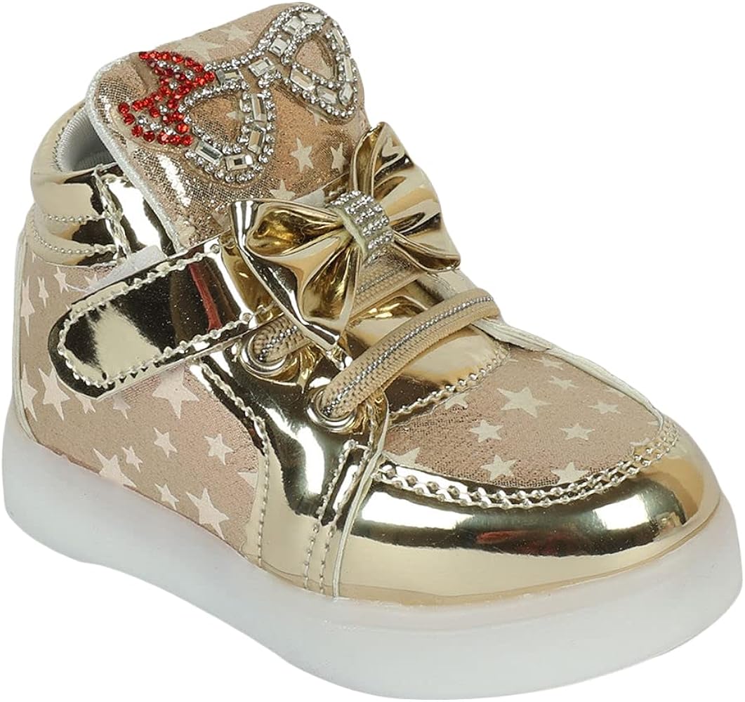 Hopscotch Girls Synthetic/PU All-Over Print LED Sneakers in Gold Color 279522 Hopscotch Girls Synthetic/PU All-Over Print LED Sneakers in Gold Color 279522