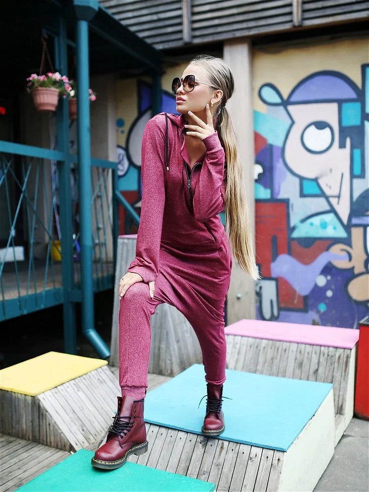 Solid Hooded Zipper Yoga Jumpsuits S 52041 Solid Hooded Zipper Yoga Jumpsuits S 52041