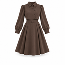 Women’s Brown Collared Dress with Cropped Waistcoat & Belt - L
