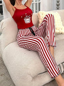 Women's Sleepwear Print  Top and Striped  Pants 2 Piece Lounge Pajama Sets   578066 - TUZZUT Qatar Online Shopping