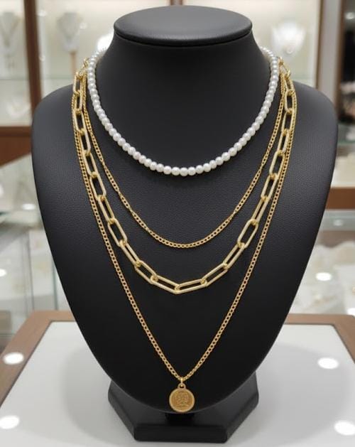 Gold Coin Medallion 3 Layers Necklace X3374310