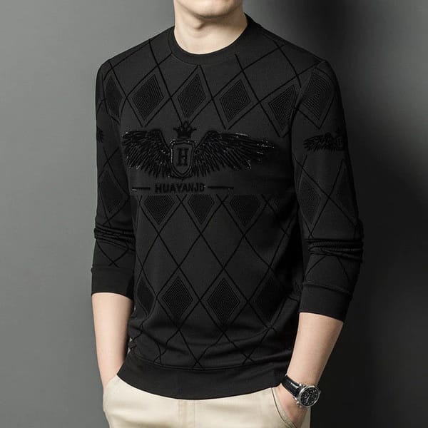 Men's Sweatshirt Trend Round Neck Long Sleeve T-Shirt  B-377344 - TUZZUT Qatar Online Shopping