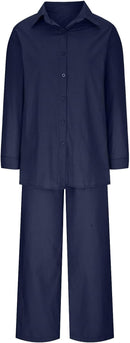 Summer Sets for Women 2 Piece Linen Outfits Gauze Button Down Shirts and Pants Tracksuits Casual Lounge Set Pants Set   B101322 - TUZZUT Qatar Online Shopping