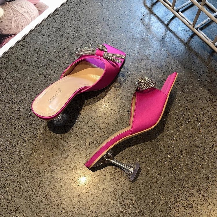 Rhinestone Bow Square Toe Women's High Heels 628 - TUZZUT Qatar Online Shopping