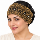 Women Black & Gold Floral Embroidered Mesh Hair Band Cap 127106