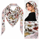 Women's White Floral Print Satin-Look Headscarf with Pink Border