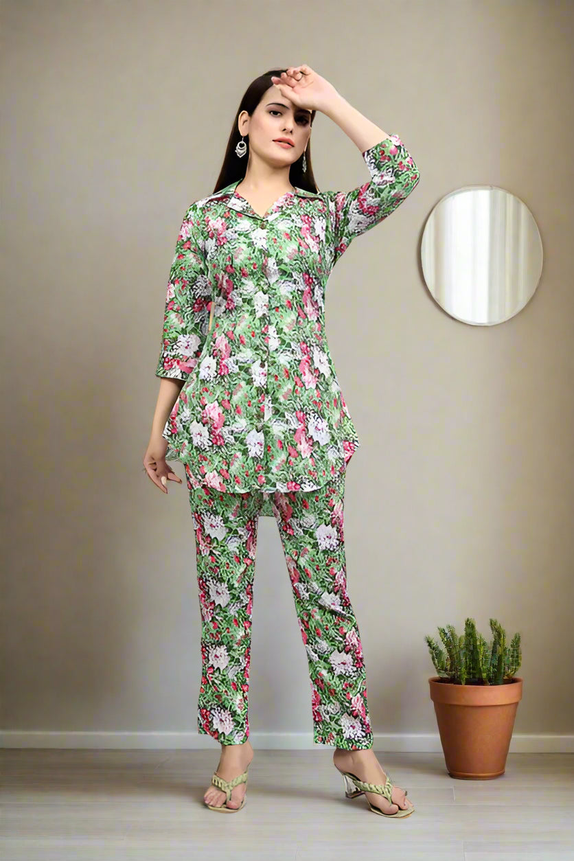 Women's Cotton Polyester Mix Fabric Printed Night suit Pajama Co-Ord Set - VKT1100 Women's Cotton Polyester Mix Fabric Printed Night suit Pajama Co-Ord Set - VKT1100