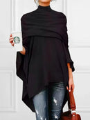 Casual Asymmetric Solid Color High-Neck T-Shirts Tops 110791 - TUZZUT Qatar Online Shopping