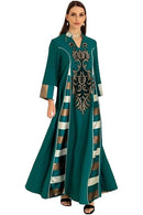 Casual Floral Embroidery Patchwork Long Dresses Contrast Color Kaftan Women Ramadan Abayas   B57717 - TUZZUT Qatar Online Shopping