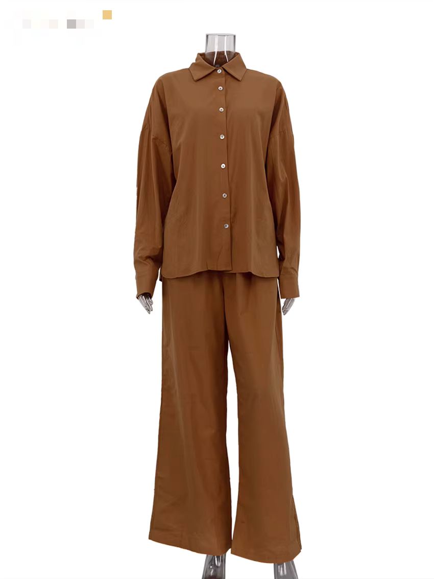 Womens 2pcs Loose Khaki Cotton Set For Womens S5232658 Womens 2pcs Loose Khaki Cotton Set For Womens S5232658