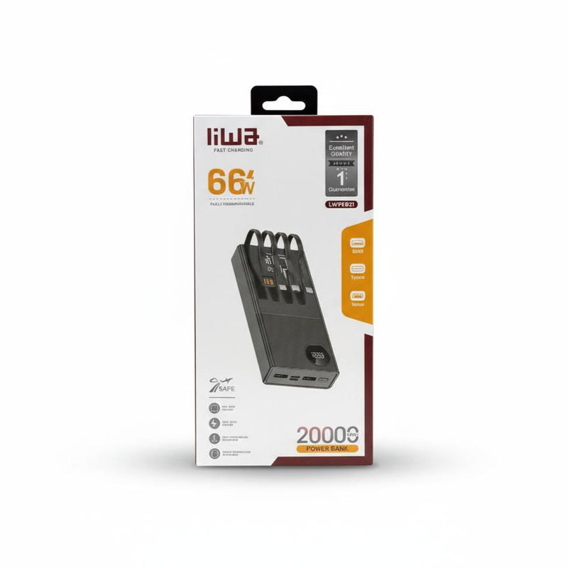 Liwa Super Fast Charging Power Bank 20000mAh (60W) LWPB-02 (Micro/Type-C/ Dual USB) - TUZZUT Qatar Online Shopping