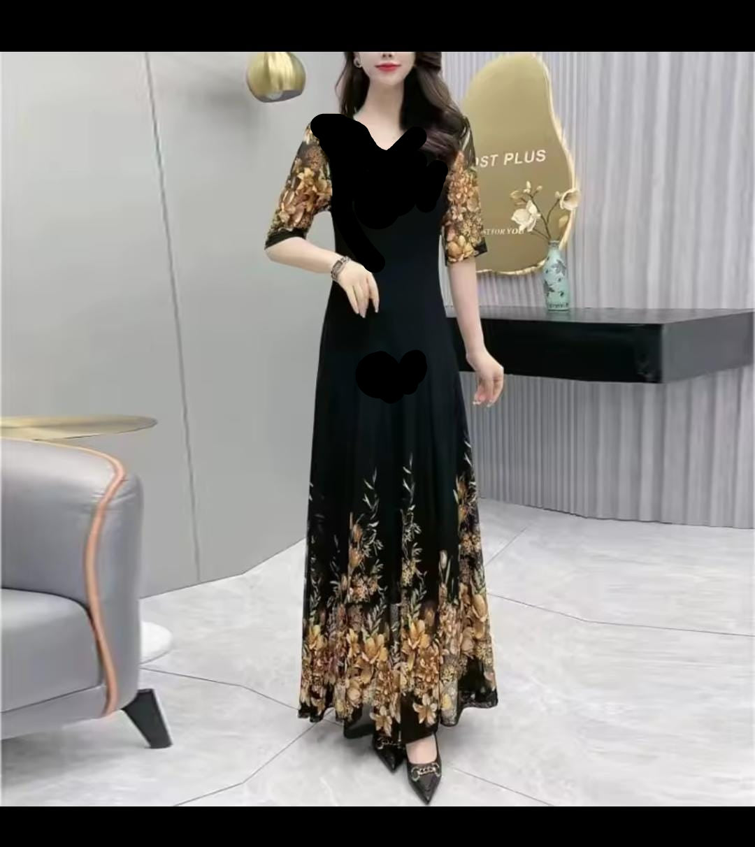 V-Neck Print Women Long Dress B-306159 V-Neck Print Women Long Dress B-306159