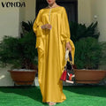 Oversized Dress VONDA Autumn Elegant Satin Dress Women Bohemian Holiday Party Sundress Casual Loose Maxi Long Vestidos Robe S S3821342 - Tuzzut.com Qatar Online Shopping