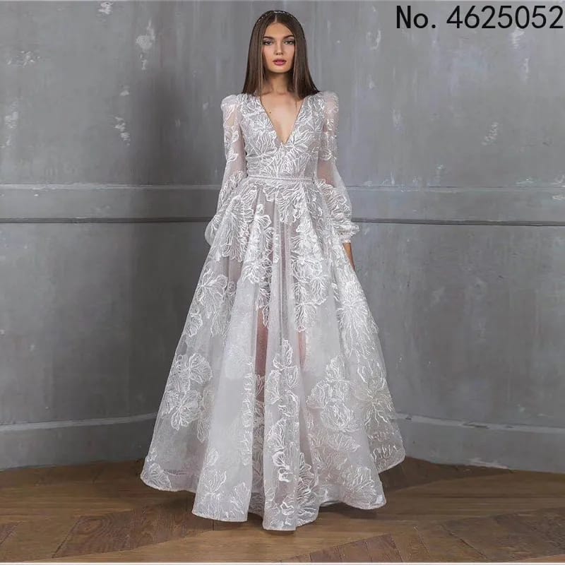 Elegant lace embroidery wedding dress white tulle bride bride lady party wedding evening dress 2XL B-41110