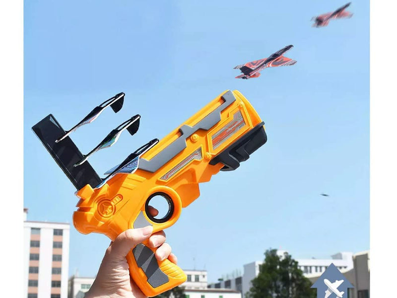 DealFry Air Battle Gun Continuous Launch with 4 Foam Glider Planes Airplane Launcher Flying Plane Toy Gun for Kids, Outdoor and Indoor