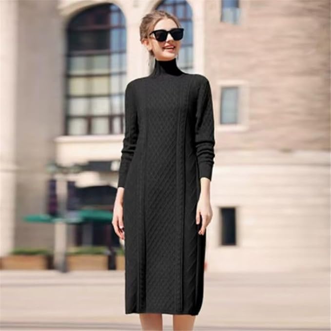 Autumn Winter High Neck Warm Wave Pattern Long Sweater 72556