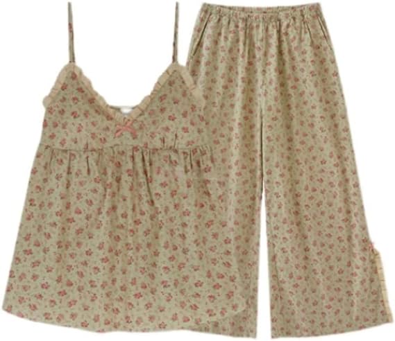 Floral Trouser Suits Pajamas Woman Summer Home Wear 2 Pieces Sleep Tops + Pants Sleeve Nightie Pijamas 2XL X4594951 Floral Trouser Suits Pajamas Woman Summer Home Wear 2 Pieces Sleep Tops + Pants Sleeve Nightie Pijamas 2XL X4594951