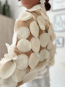 Long Sleeves Loose Buttoned Mesh Polka-Dot Split-Joint Lapel Blouses&Shirts Tops 140093 - TUZZUT Qatar Online Shopping