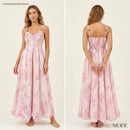 Women’s Blush Pink Watercolor Pleated-Bust Maxi Dress H-5
