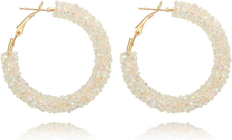 Lady Shiny Crystal Hoop Earrings for Women Round Earrings Party Jewellery R969 - TUZZUT Qatar Online Shopping