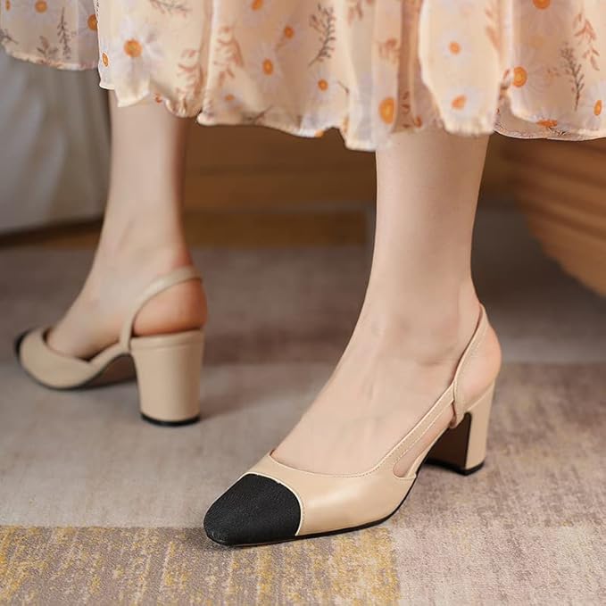 Slingbacks High Heels Women Pumps Genuine Leather Mixed  801-2 - TUZZUT Qatar Online Shopping