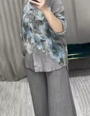 Two Piece Set Islam Muslim Women Tops Flower Print Shirt Wide Leg Pants Suits Ramadan Türkiye Modest Sets Morocco Outfits   B303266 - TUZZUT Qatar Online Shopping