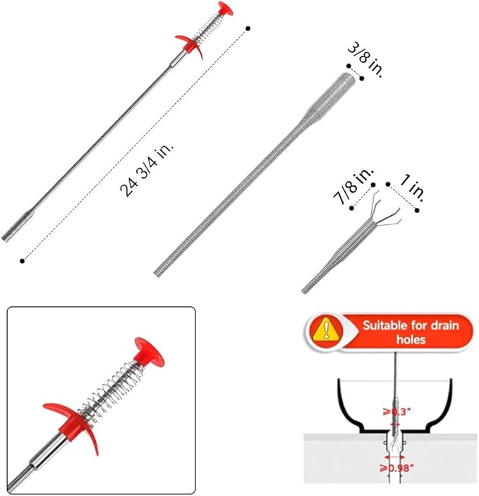 Drain Snake, Spring Pipe Dredging Tool 21” Telescopic Flexible Pickup Claws Reusable Clog Remover For Drains Sink Toilet Vents