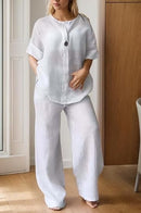 Casual Linen Top Wide Leg Pant Suit TP0012 - TUZZUT Qatar Online Shopping