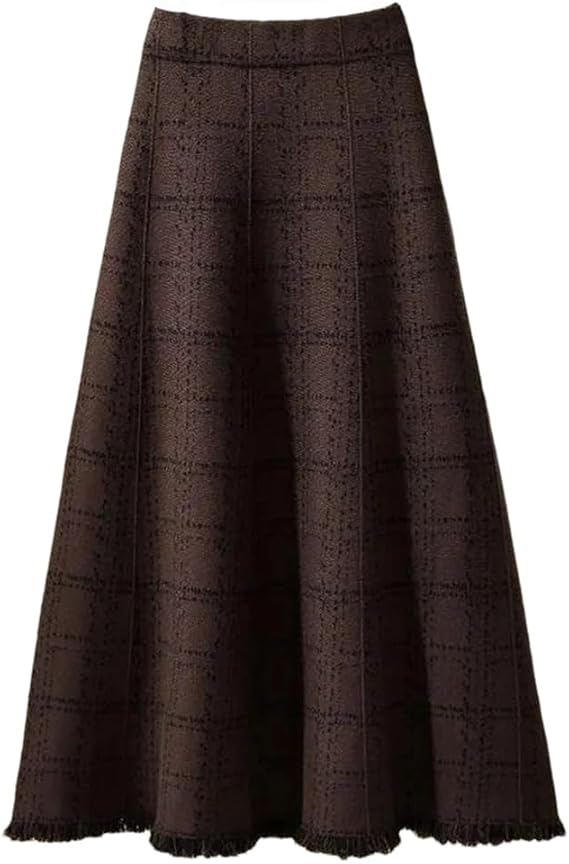Vintage Fringe Plaid Knitted Skirt 58848 - TUZZUT Qatar Online Shopping